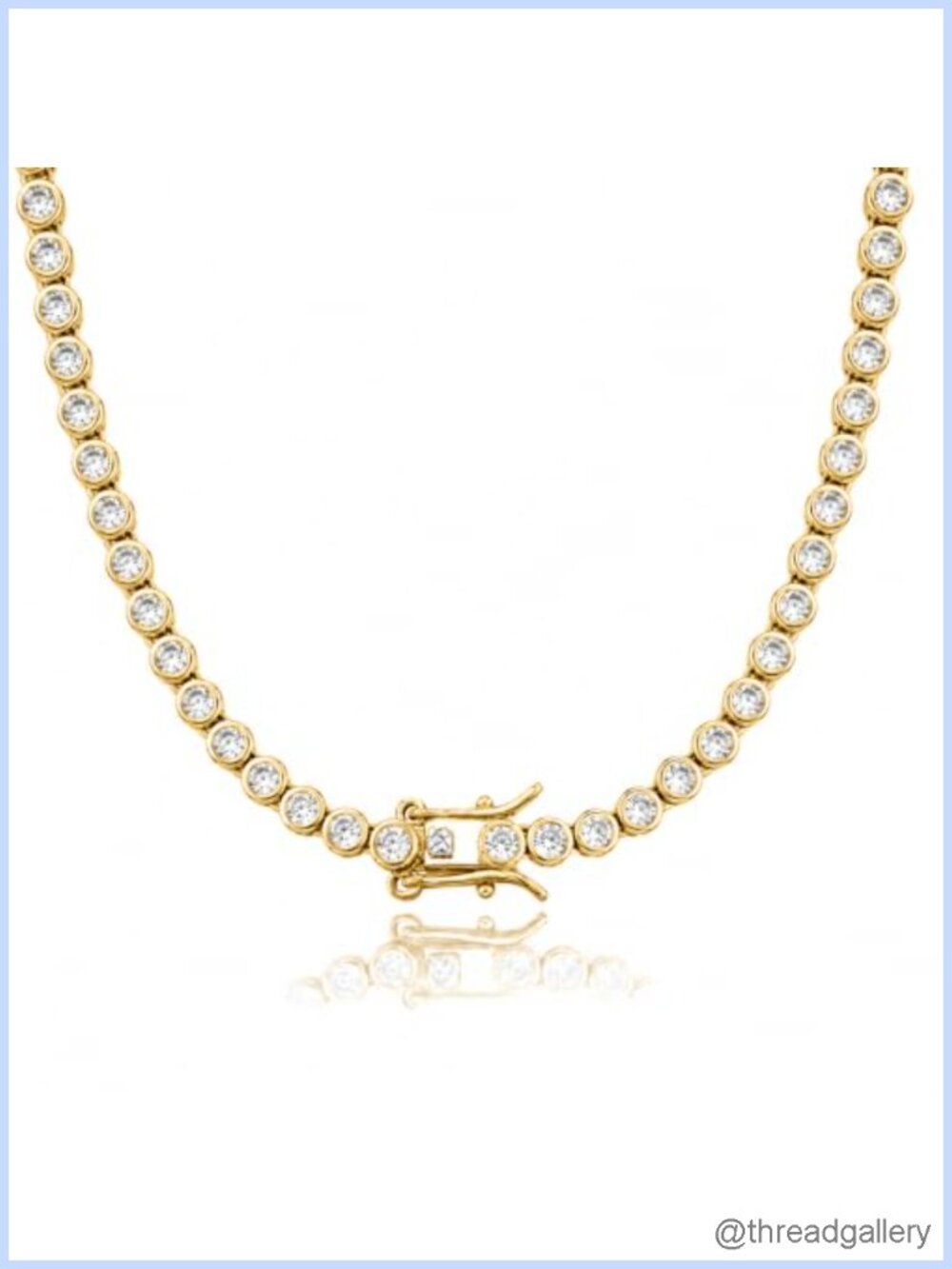 CZ Diamond Tennis Necklace 18 Inch Gold Flat Laying Bezel Chain for Wedding Gift